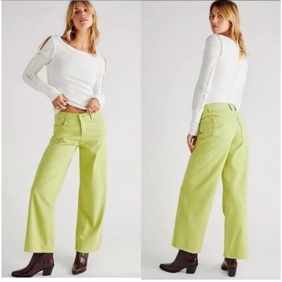 The Ragged Priest Wide Leg Jeans Low Waist Y2K Dark Citron Lime 26x30 NWT - Picture 9 of 9